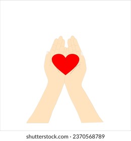 Manos que mantienen el amor. El concepto de manos llenas de ternura, calidez y cuidado. Ilustración gráfica vectorial.