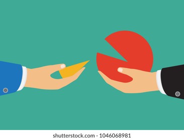 Hands that hold part of the diagram. Business team work concept. Vector