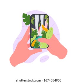 Manos que tienen smartphones. Ilustración vectorial de plantilla para sitios web, banners, etc.