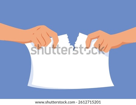 
Hands that Tear a Paper Vector Cartoon Illustration. Angry person destroys a permanent document 

