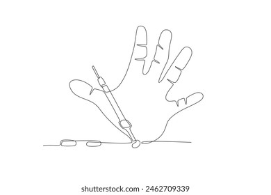 Hands that will pounce on drug injectors.Anti drug day one-line drawing