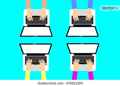 hands that are working on laptop.