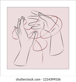 Hands with thin red thread