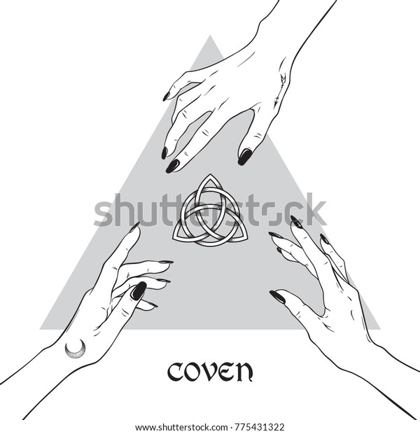Hands Three Witches Reaching Out Pagan Stock Vector Royalty Free