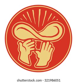 Hands throwing pizza dough in the air