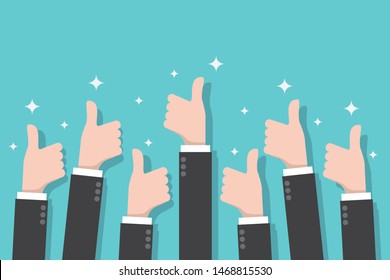 Hands with thumb up. Good feedback from business people. Positive rating. communication concept vector illustration