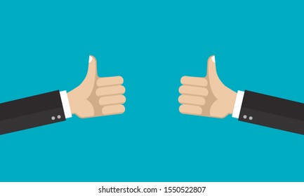 Hands with thumb up. Like, good, positive symbol. Vector illustration.