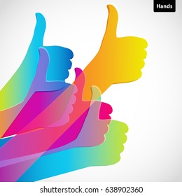 Hands with thumb up, like social media background, web network symbol, vector finger sign, icon design illustration.