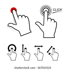 Hands with a thumbs click spot buttons. Vector illustration with hands manipulating with touchscreen.