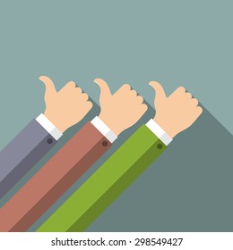 Hands in thumbs up sign. Positive feedback. Vector illustration.