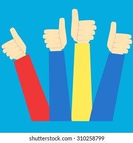 Hands in thumbs up sign. Positive feedback. Vector illustration