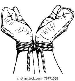 Hands tied with rope, vector illustration