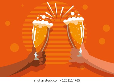 hands toast with glasses of beers