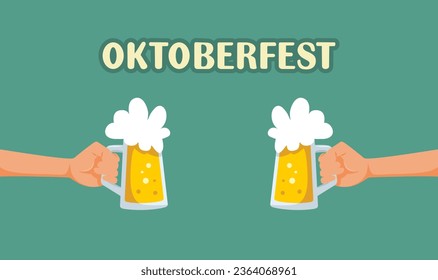 
Hands Toasting with Beer in Oktoberfest Fest Vector Cartoon illustration. Friends celebrating beer fest together with drinks
