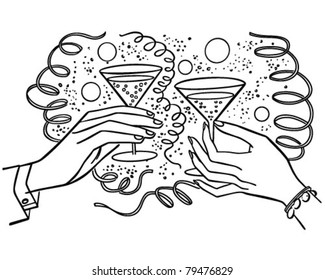 Hands Toasting Drinks - Retro Clipart Illustration svg