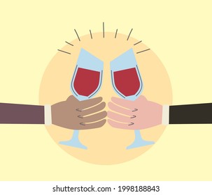 hands toasting with wine cups