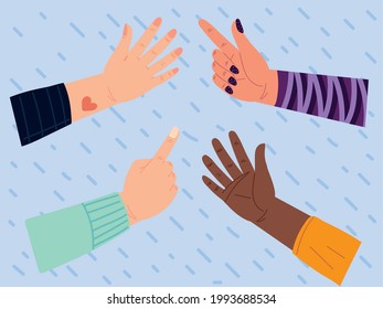 hands up together cartoon set