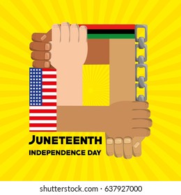 hands together with chain and flag to independence day