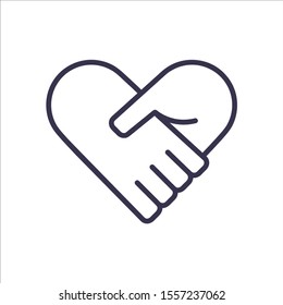 Hands together. Heart symbol. Vector illustration. Line icon isolated on white background