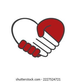 Hands together. Heart symbol. Vector illustration.