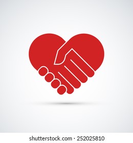 Hands together. Heart symbol. Vector illustration