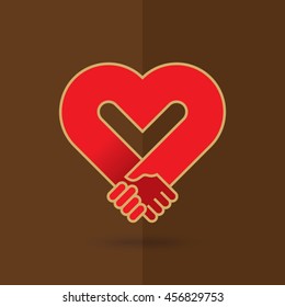 Hands together. Heart symbol. Vector illustration