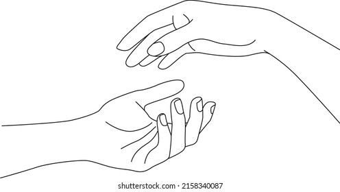 Hands together, holding hand, Outline Drawing, Hand near touch, Concept romance supports love