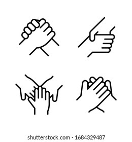 Conjunto de iconos Manos juntas. Diseño sencillo. Vector de línea. Aislar sobre fondo blanco.