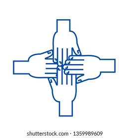 Hands together line icon concept. Hands together flat  vector symbol, sign, outline illustration.