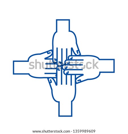 Hands together line icon concept. Hands together flat  vector symbol, sign, outline illustration.