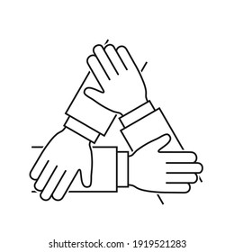 Hands together line icon, Vector teamwork sign on white background