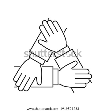 Hands together line icon, Vector teamwork sign on white background