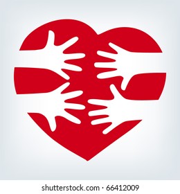 Hands together over heart. Vector.