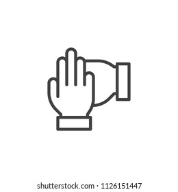 Hands together team work outline icon. linear style sign for mobile concept and web design. Cooperation hands simple line vector icon. Symbol, logo illustration. Pixel perfect vector graphics