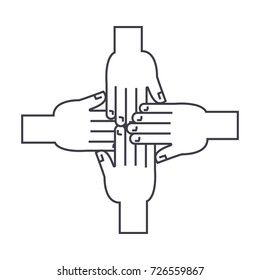 hands together vector line icon, sign, illustration on background, editable strokes