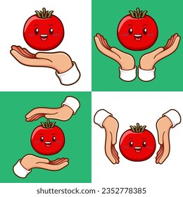hands with tomato vegetables element set