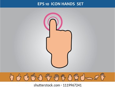 Hands Touch Icons Set, Flat Design Vector illustration
