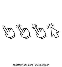Hände und Tippen Sie auf das Symbol. Klicken Sie auf das Smartphone. Vektorsymbol