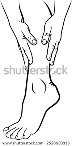 hands touching calf - line art illustration