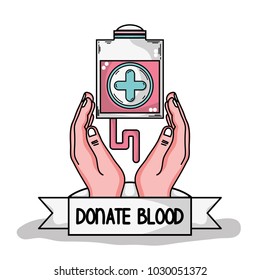 hands with transfusion tool with cross symbol