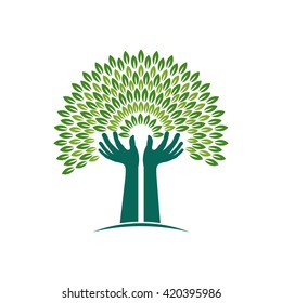 Hands Tree of Faith logo. Vector graphic illustration