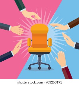 Hands tries to grab office modern chair, Business concept, Vector illustration flat design