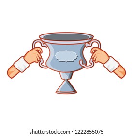 hands with trophy award cup