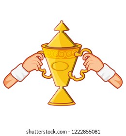 hands with trophy award cup