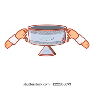 hands with trophy award cup