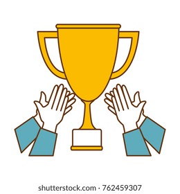 hands with trophy cup award icon