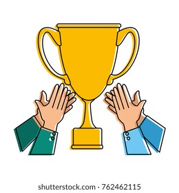 hands with trophy cup award icon