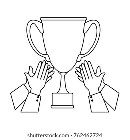 hands with trophy cup award icon
