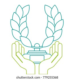 hands with trophy wreath leafs crown award