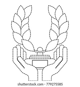 hands with trophy wreath leafs crown award